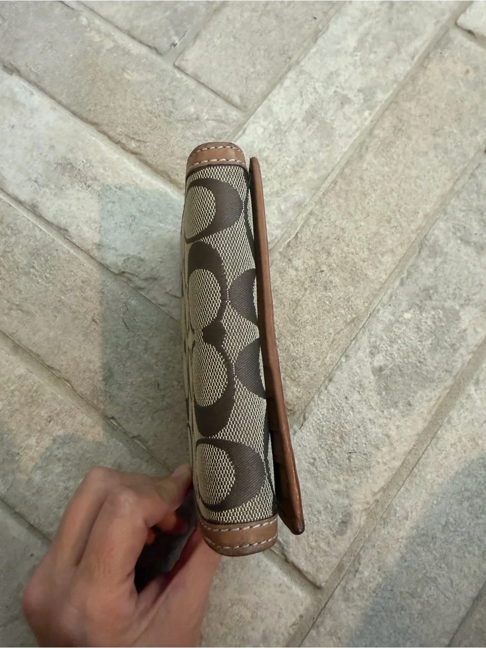 Vintage Y2K Coach Signature Jacquard Leather Bifold Wallet Brown Tan